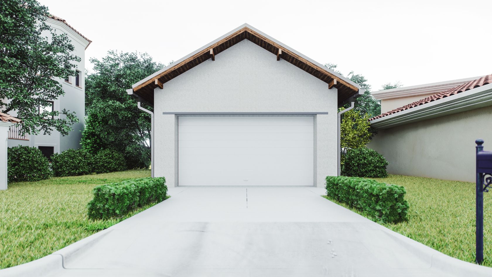 A house with a white garage in front of it